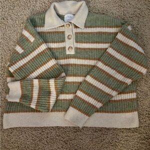 Zara Teen Sage Green and Cream Striped Sweater